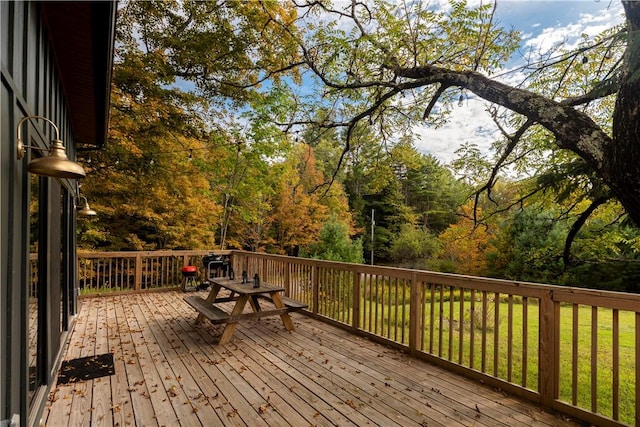 deck featuring a lawn