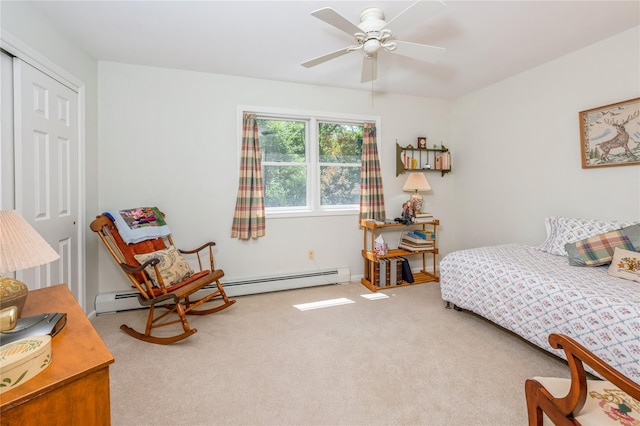 210 Bulsontown Rd, Stony Point, NY 10980 - carpeted bedroom featuring a baseboard heating unit, a closet, and ceiling fan