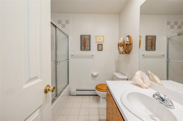 210 Bulsontown Rd, Stony Point, NY 10980 - full bathroom with baseboard heating, tile patterned flooring, vanity, and enclosed tub / shower combo
