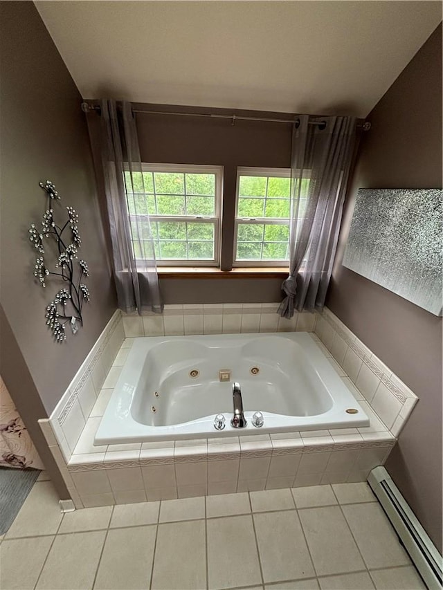 bathroom with a tub to relax in and an AC wall unit