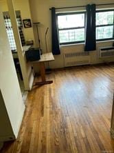 interior space with radiator, light hardwood / wood-style floors, and plenty of natural light