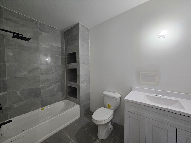 bathroom featuring vanity, shower / bathing tub combination, tile patterned flooring, and toilet