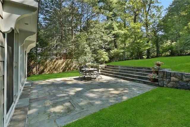 view of patio featuring fence