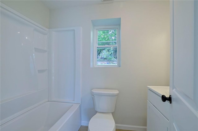 full bathroom with vanity, toilet, and shower / bathtub combination