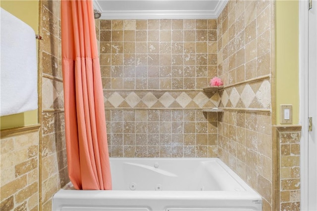 67 Myers Corners Rd, Wappingers Falls, NY 12590 - bathroom featuring a combined bath / shower with jetted tub and ornamental molding