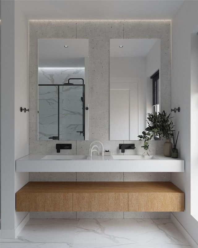 bathroom with vanity and walk in shower