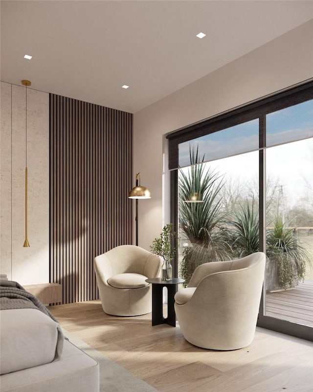 living area featuring light hardwood / wood-style floors