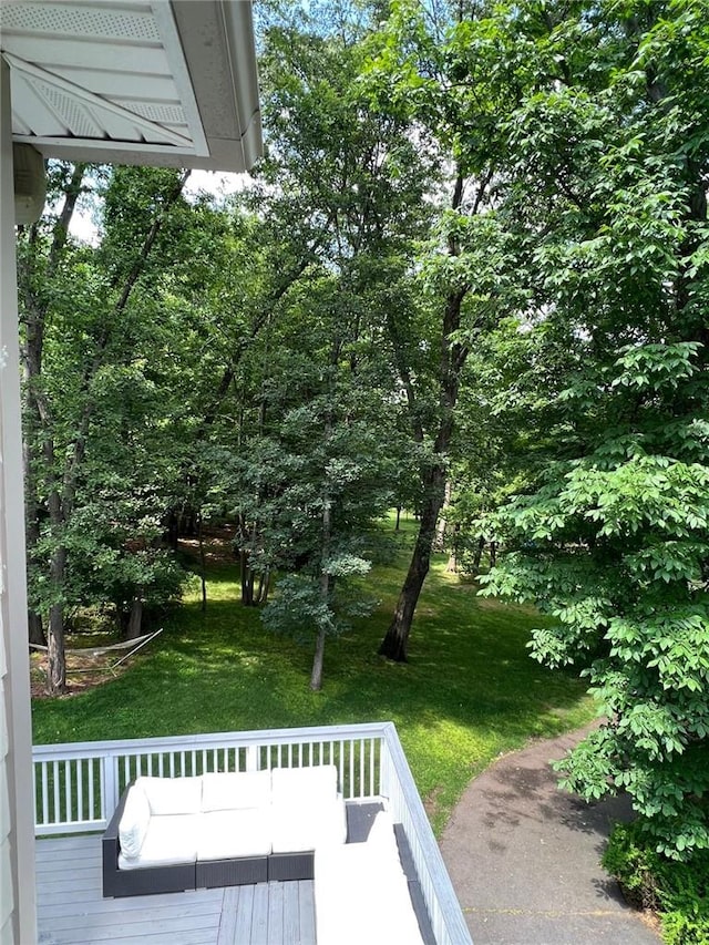 view of yard featuring a wooden deck