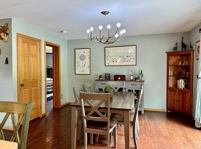 dining area with a chandelier and dark wood-type flooring