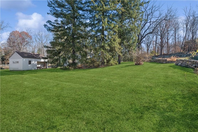 view of yard featuring an outdoor structure