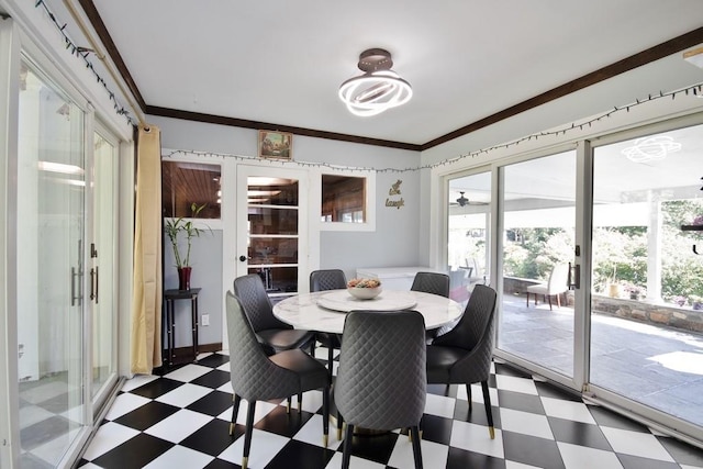 dining area with crown molding