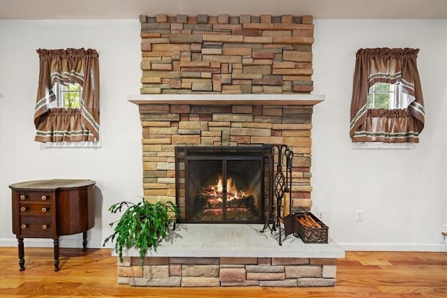 details featuring a fireplace and hardwood / wood-style floors