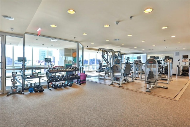 gym featuring a wall of windows