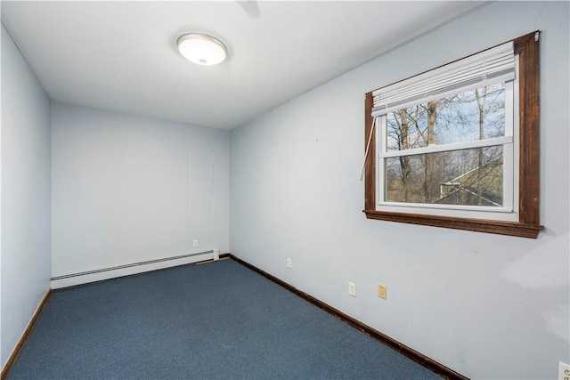 spare room with carpet flooring and baseboard heating