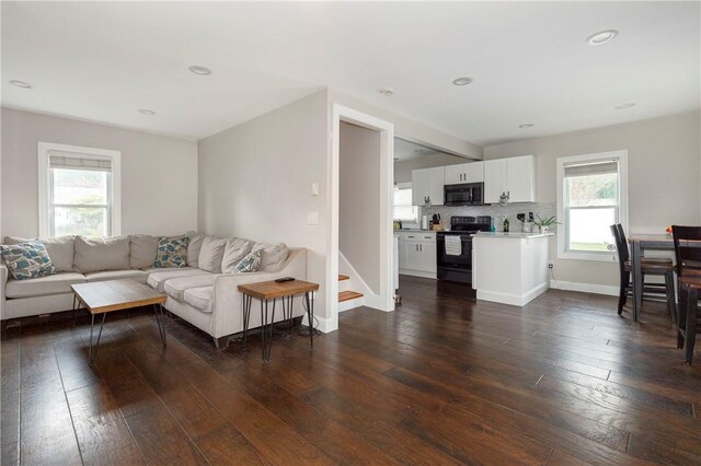 living room featuring dark hardwood / wood-style flooring