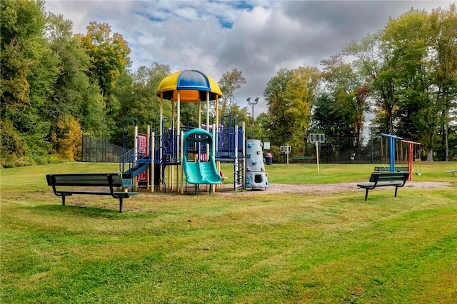 view of play area with a yard