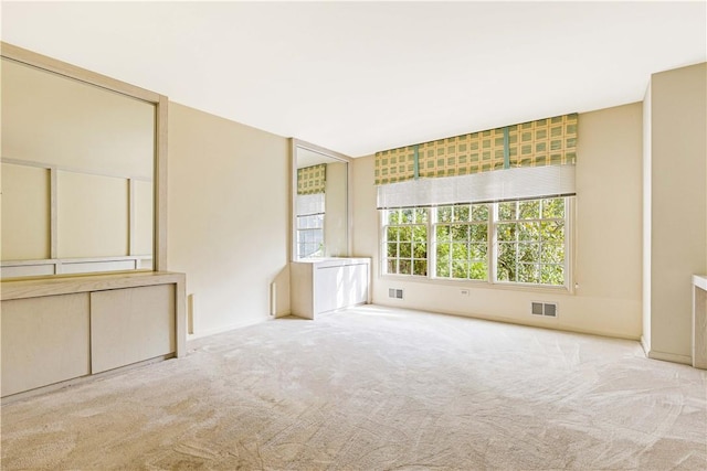 unfurnished living room with light carpet