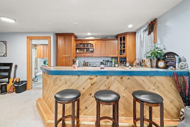 bar with light colored carpet