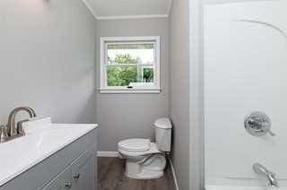 bathroom featuring toilet, hardwood / wood-style floors, vanity, and walk in shower