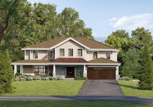 view of front of home featuring covered porch and a front lawn