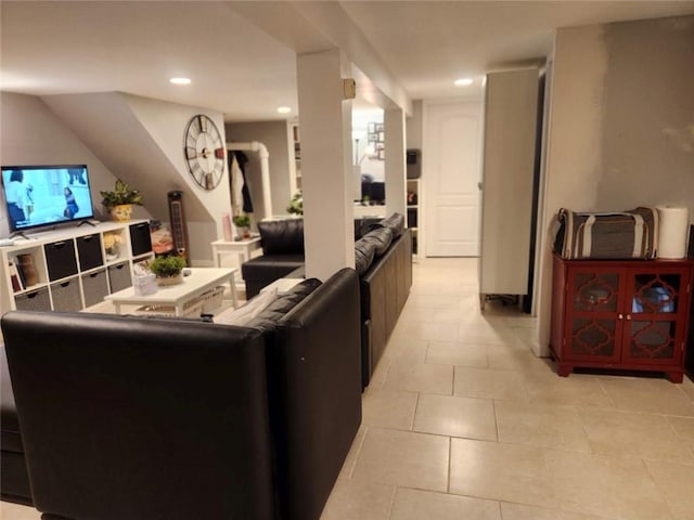 living room with light tile patterned floors