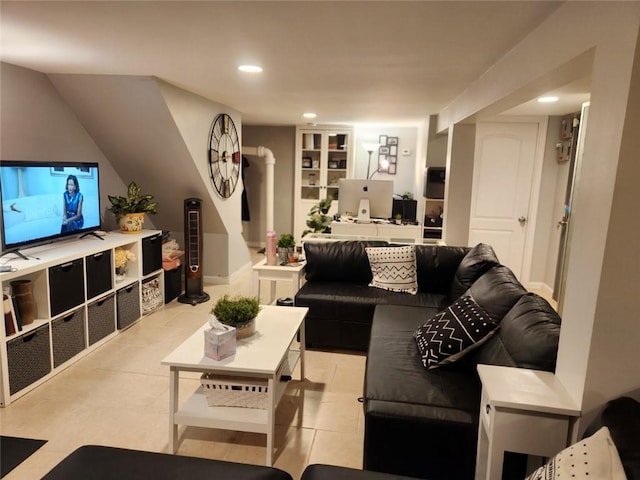 living room with light tile patterned flooring