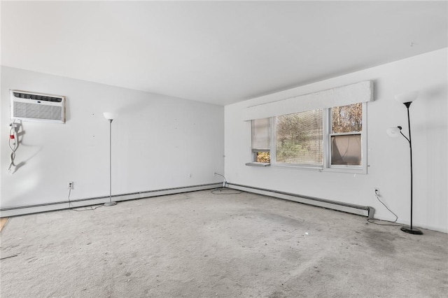 empty room featuring a wall mounted air conditioner and carpet flooring