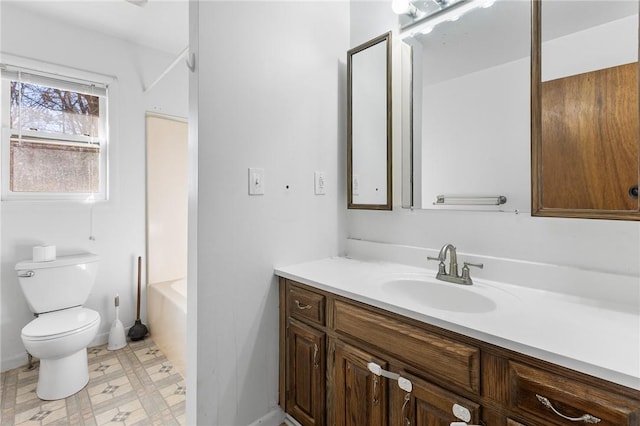 full bathroom featuring vanity, toilet, and shower / washtub combination