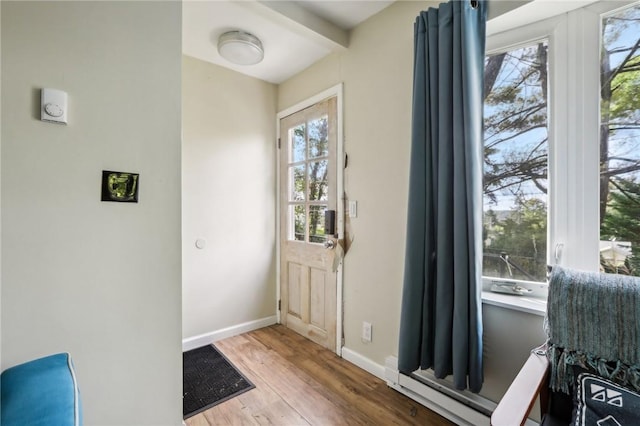 foyer entrance with light hardwood / wood-style flooring