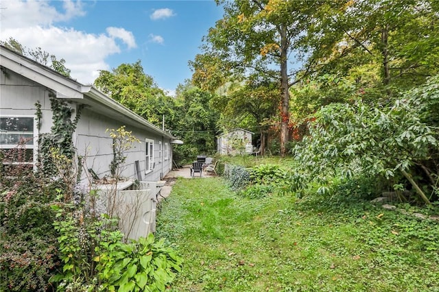 view of yard with a storage shed