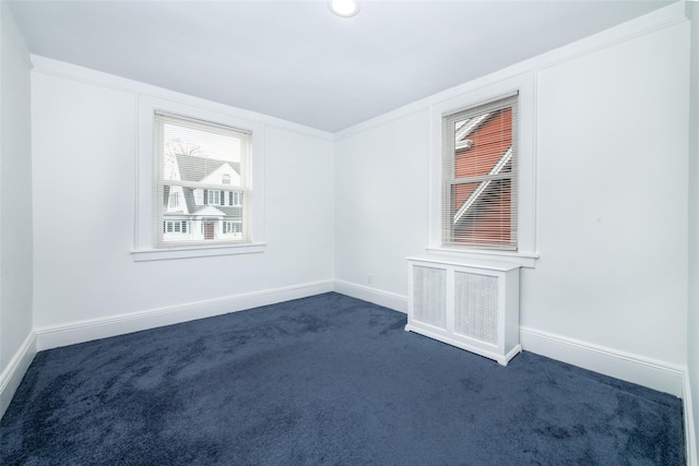 carpeted spare room featuring ornamental molding