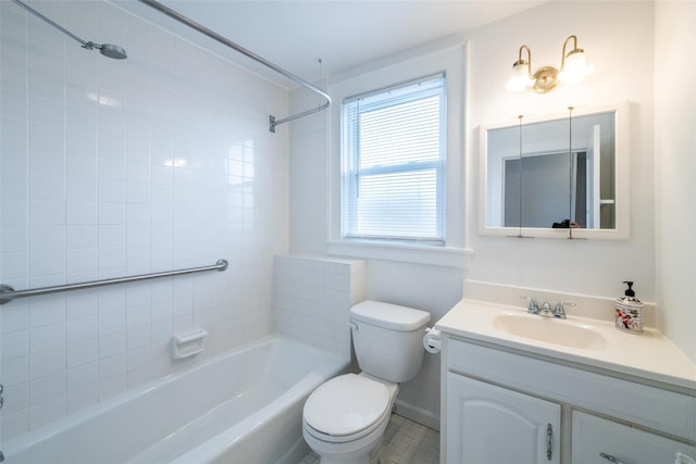 full bathroom with vanity, toilet, and bathing tub / shower combination