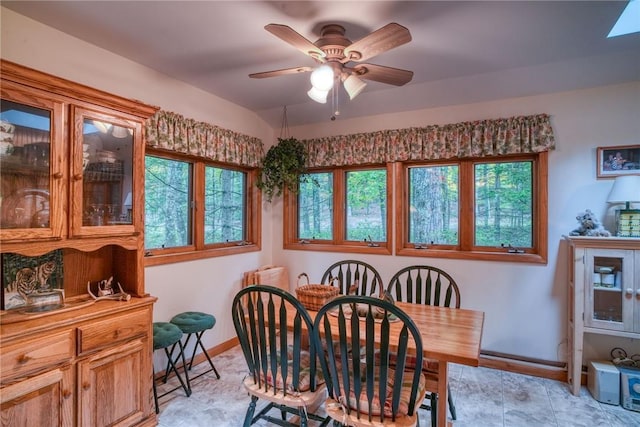 dining area featuring ceiling fan and a healthy amount of sunlight