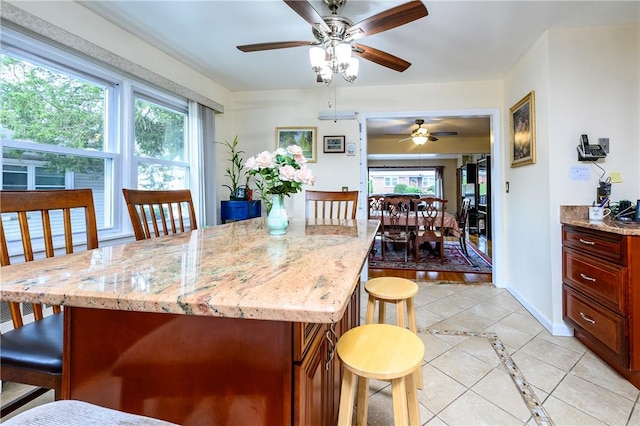 tiled dining room featuring ceiling fan and a wealth of natural light