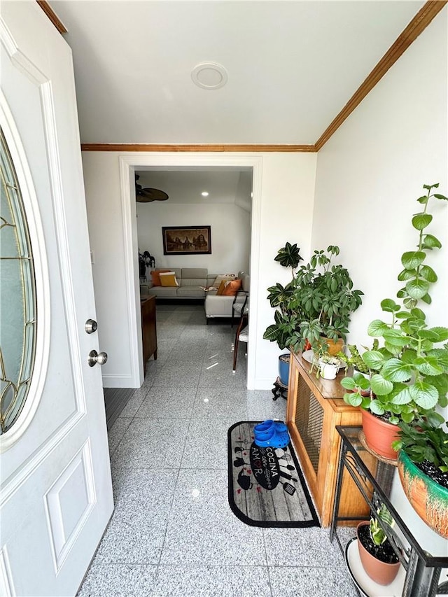 hallway with crown molding