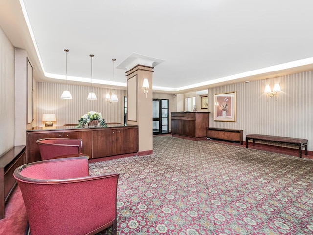 interior space featuring an inviting chandelier and hanging light fixtures