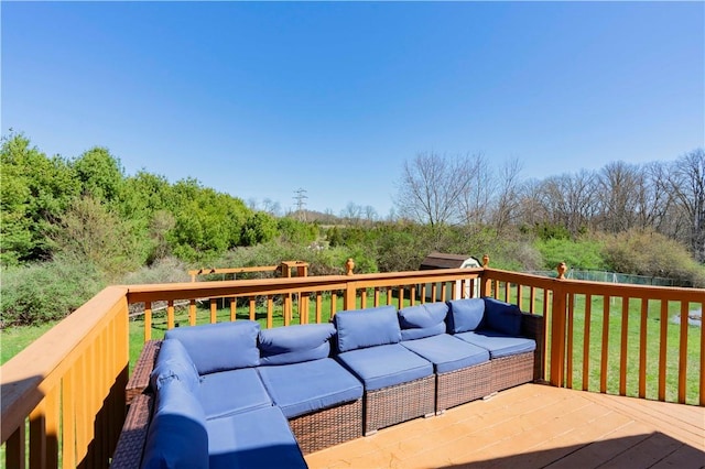 wooden deck with outdoor lounge area