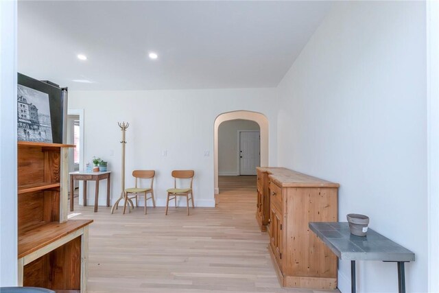 179 Grove St, Tillson, NY 12486 - living area with arched walkways, light wood-style floors, recessed lighting, and baseboards