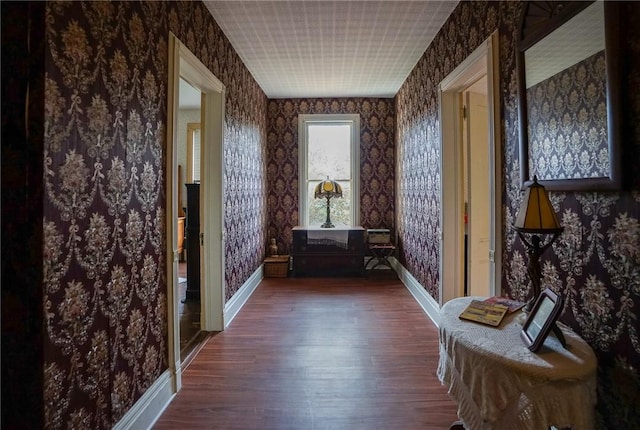 hallway featuring dark wood-type flooring