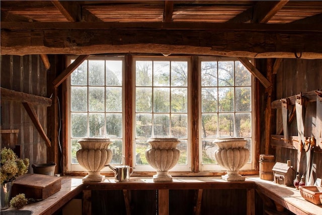 interior space featuring wooden ceiling and a healthy amount of sunlight