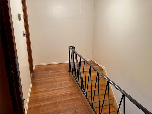 stairway featuring hardwood / wood-style flooring