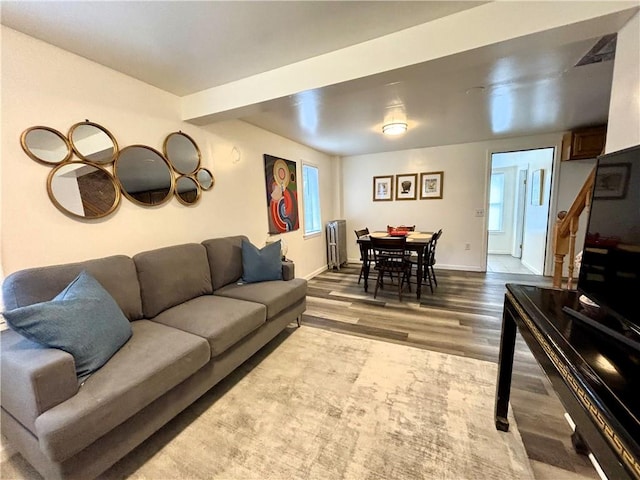 living room with plenty of natural light and light hardwood / wood-style floors