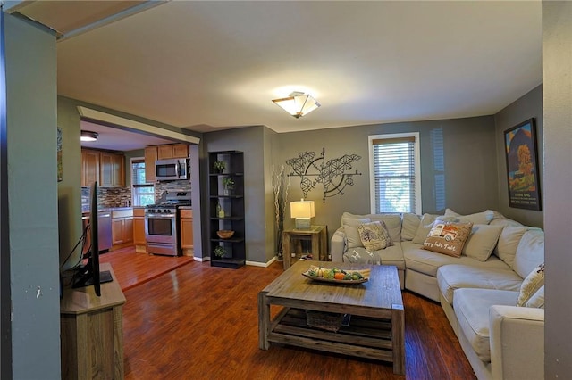 living room featuring dark hardwood / wood-style flooring