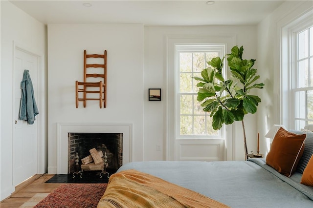 bedroom with light wood-type flooring