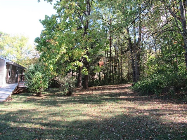 view of yard featuring a wooden deck