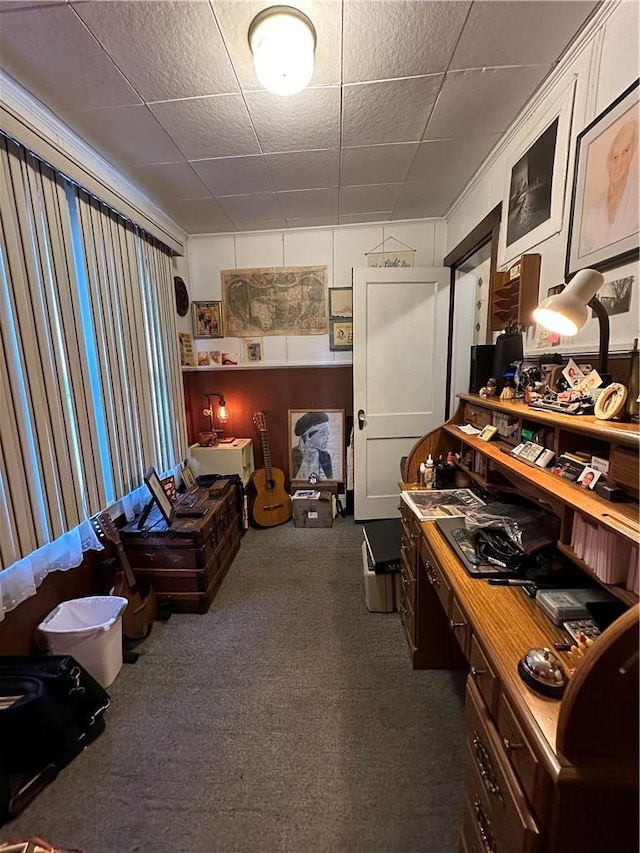 71 High St, Monticello, NY 12701 - bedroom featuring dark colored carpet and a paneled ceiling