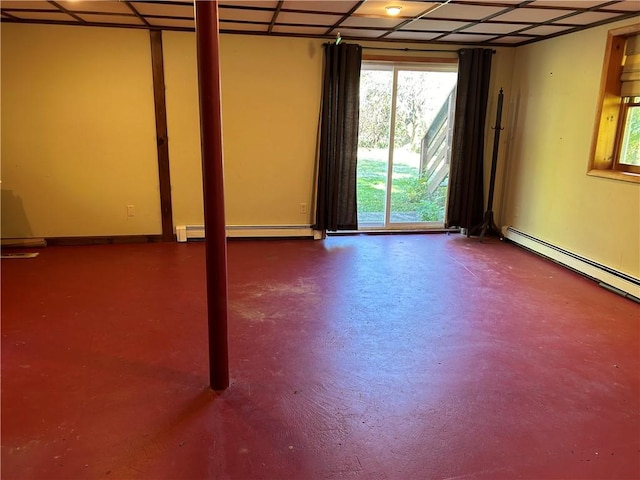 basement featuring a baseboard radiator