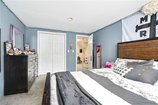 carpeted bedroom with a closet