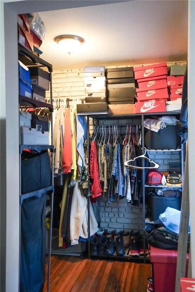 spacious closet featuring dark hardwood / wood-style floors