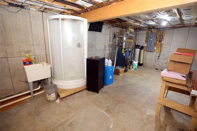 basement featuring sink and electric panel